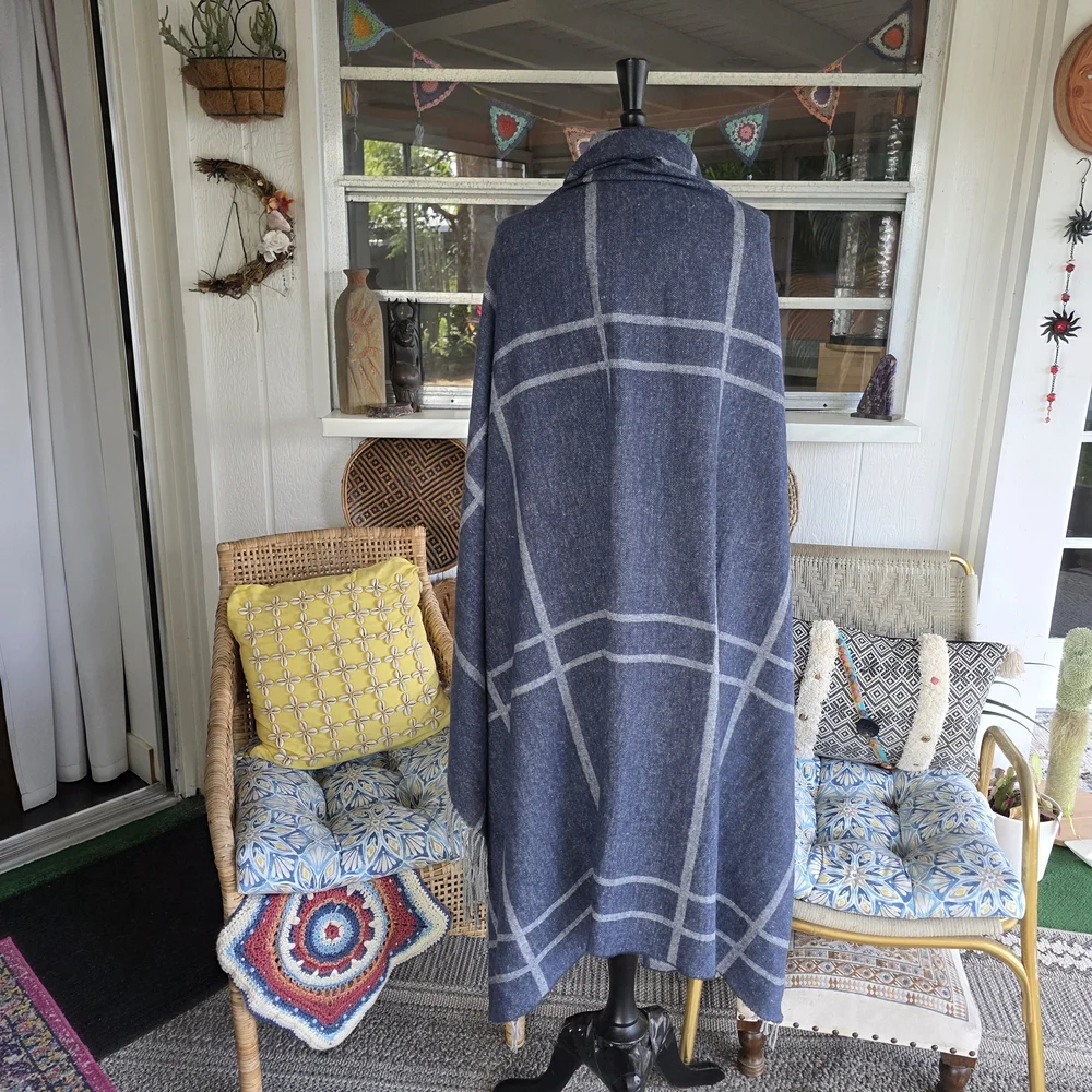 Nido Notte Italian Knit Blanket Plaid Dusty Blue Cotton Blend Soft Throw
